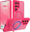 Magnetic for Samsung Galaxy S25 Ultra Case, [Compatible with MagSafe][Full Camera Protection][Built-in Invisible Kickstand] Translucent Matte Phone Case for S25 Ultra 6.9" - Hot Pink