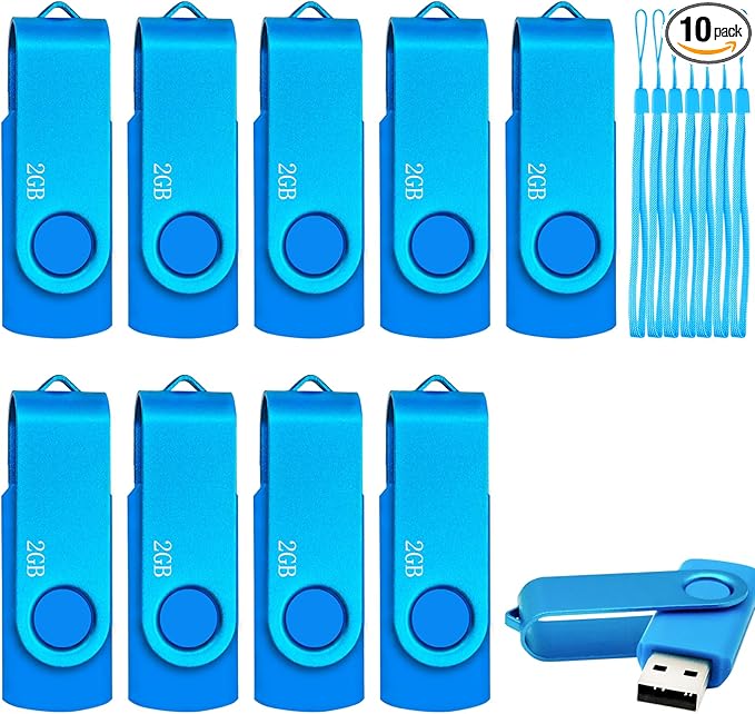 2GB USB 2.0 Flash Drive 10 Pack Nicepicten Pendrive Swivel Thumb Drives Jump Drives Zip Drive USB Memory Stick Thumbdrive Flashdrive Ideal for Home Office Shared Data Storage, Blue 2GB