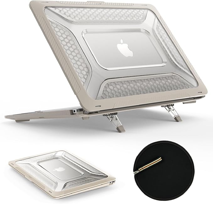 SEYMAC stock Case for MacBook Air 15 inch, Shock-Absorbing Protection with Folding Stand &Mouse Pad Case for MacBook Air 15 inch, Beige