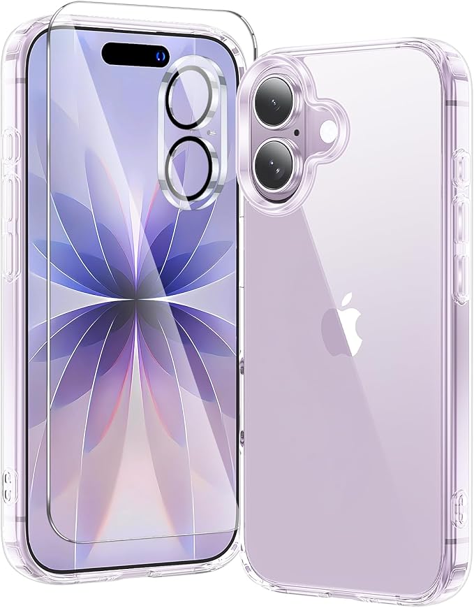 toushion 3 in 1 for iPhone 17 Case Clear,Yellowing-Resistant Acrylic Back, Screen Protector *1 & Camera Lens Protector*1, Shockproof for Phone Cover 6.3 inch