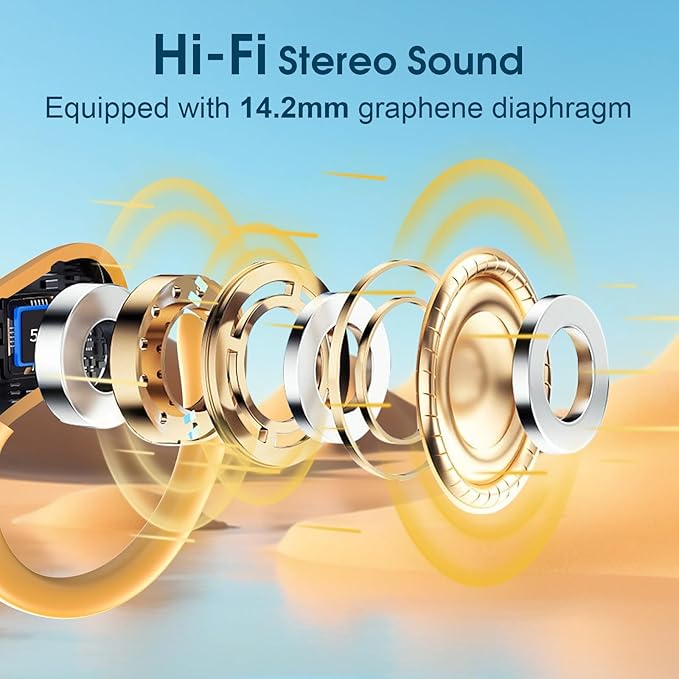 Wireless Earbuds 75hrs Bluetooth 5.4 Headphone Sport, 2026 Bluetooth Earbuds Stereo Deep Bass Over Ear Bud with Earhooks, ENC Noise Cancelling Mic, IPX7 Waterproof Earphone for Gym/Workout, Yellow