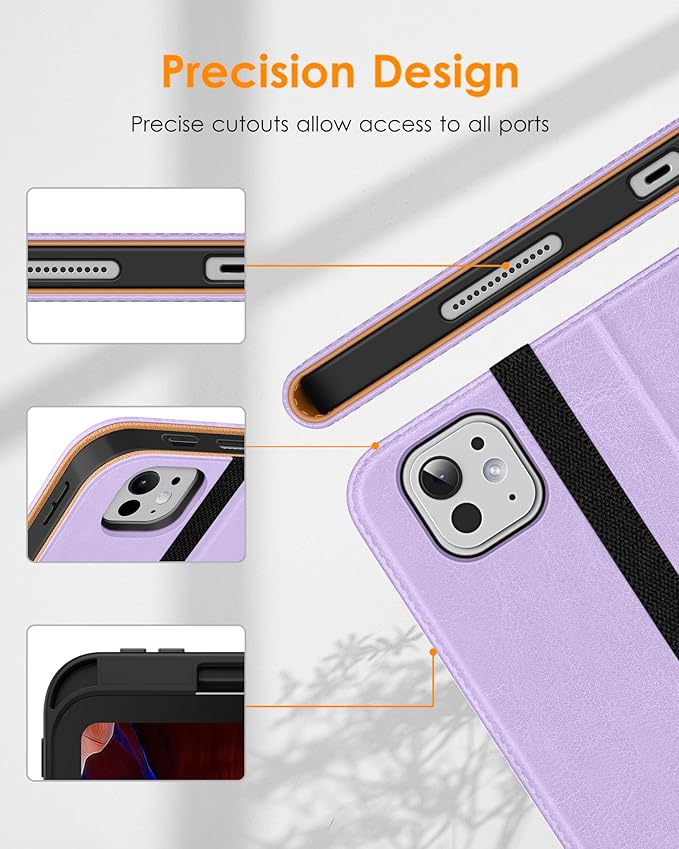 DTTO for iPad Pro 13 inch Case (M5/M4) 2025/2024, Premium Leather Business Folio Stand Cover with Pencil Holder - Auto Wake/Sleep & Multiple Viewing Angles, Built in Hand Strap & Pocket, Lavender