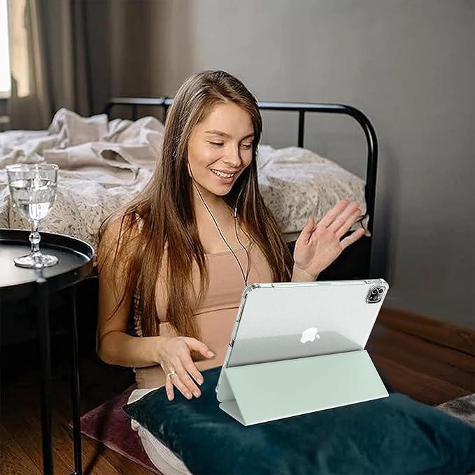 Kenke New iPad Pro 11 Inch Case 4th/3rd/2nd/1st Generation 2022/2021/2020/2018 Support 2nd Pencil Charge with Built-in Left Side Pencil Holder, Hard Frosted Back Cover & Colored Edge (Light Green)