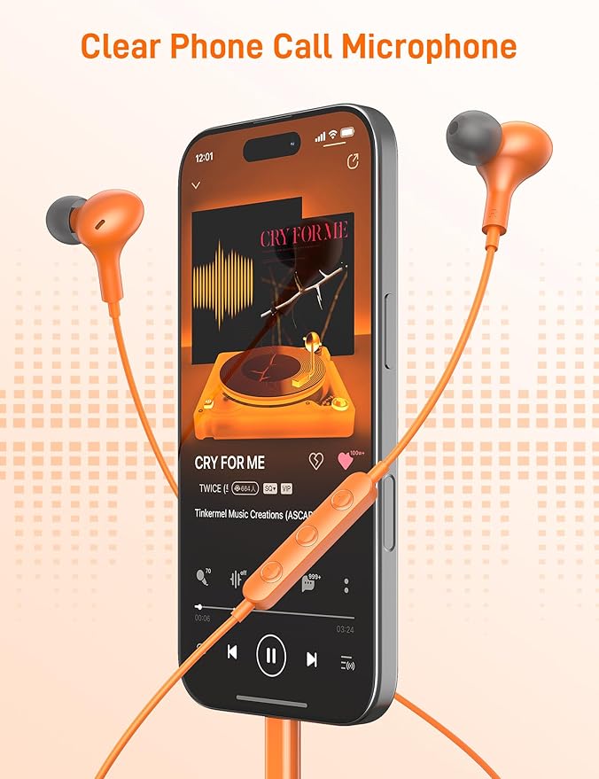 iMangoo for Apple USB C Wired Headphones, Hi-Fi Sound Corded Earbuds, Ergonomic Small in Ear Buds for iPhone 17 Pro Max/17e/16 Plus/16e/15, for Samsung S26/S25 Ultra/for Pixel Type C Earphones Orange