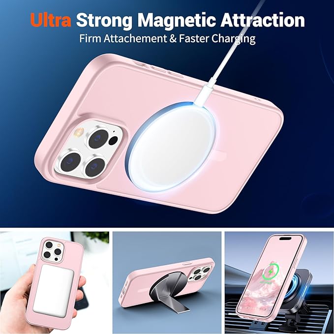 SUPFINE Magnetic for iPhone 14 Pro Max Case (Compatible with MagSafe) (Military Grade Drop Protection) Translucent Matte Shockproof Phone Cover,Light Pink
