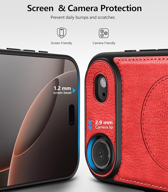 WTCASE Magnetic for iPhone Air Leather Case,Built-in Invisible Stand [Compatible with Magsafe] Protective Slim Kickstand Phone Cover for iPhone Air Case, Red