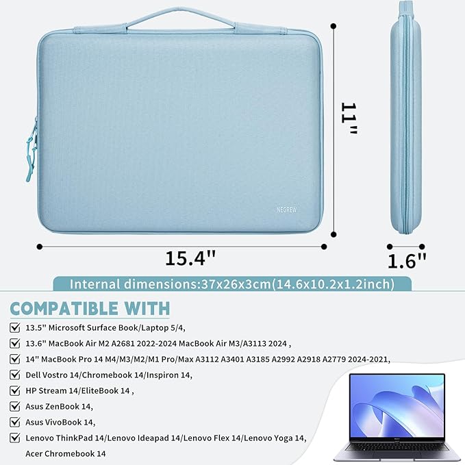 Hard Laptop Sleeve Case for 13.6 Inch MacBook Air M2 A2681 2022-2024 M3/A3113 2024,14inch MacBook Pro 14 M4/M3/M2/M1 Pro/Max A3112 A3401 A3185 A2992 A2918 A2779 2024-2021, Water-Resistant