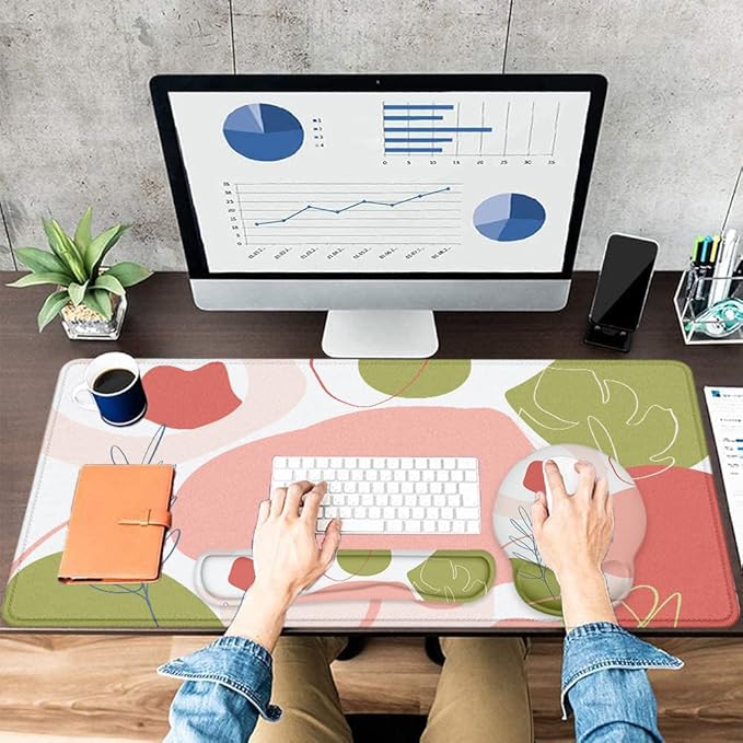 LATEEFAH Mouse Pad with Wrist Rest, Large Mouse Pad, Ergonomic Gaming Desk Pad Keyboard Wrist Rest Set, 4-in-1 Desk Mat Keyboard Mat for Home, Office