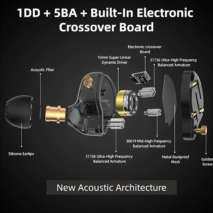 KZ ZS12 PRO 2 in Ear Monitor Headphones, 5BA+1DD 6 Hybrid Driver Gaming Earbuds Wired Earphones, HiFi Clarity Sound Immersive Bass IEMs for Gaming Musicians Singer Audiophile (Silver with Microphone)