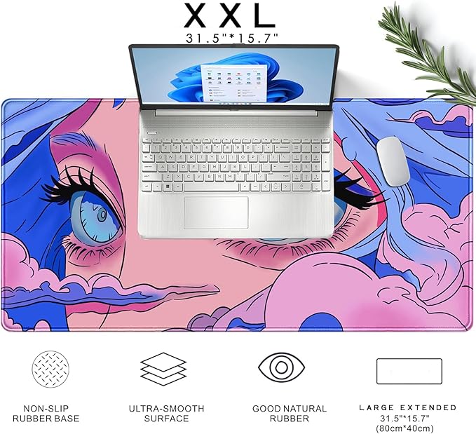 Anime Girl Loving Eye Desk Mat Desk Mat Pink Desk Pad Aesthetic Japanese Mouse Pad Large XXL Gaming Mousepad Computer Keyboard Mat Desk Matt for Desktop Office Decor Deskmat 31.5 X15.7In