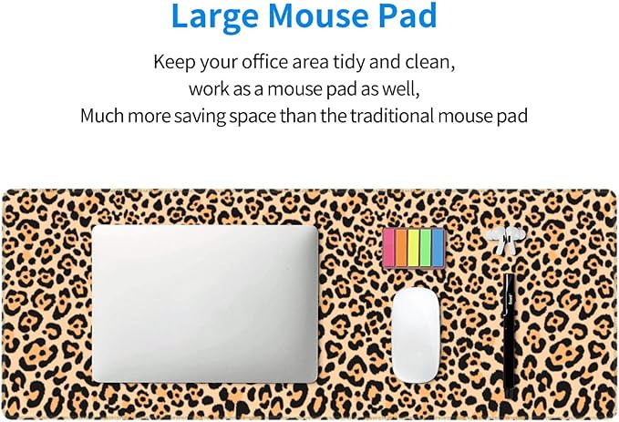 Leopard Animal Print XL Large Mouse Pad with Stitched Edges Long Non-Slip Rubber Base Mousepad Cheetah Laptop Keyboard Mat Desk Pad for Office Home Desk Decor, 31.5" X 11.8"
