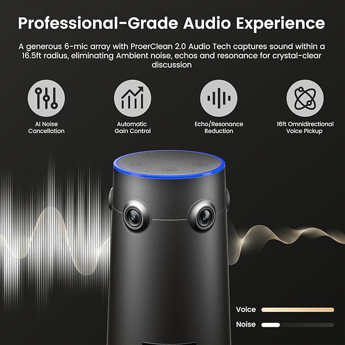 NEARITY 360 Alien 4K Video Conference Camera with Microphone, 8MP Video Conferencing Webcam, 3 AI Modes, 6 Noise Cancelling Mics, Auto Framing, Conference Webcam for PC/Laptop/SmartBoard