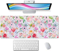 Watercolor Floral Botanical Pattern Desk Mat, Extended Big Mouse Mat for Home and Office, Large Gaming Mousepad Laptop Keyboard Mat with Non-Slip Rubber Base, Stitched Edges (31.50"x11.8"x0.12")