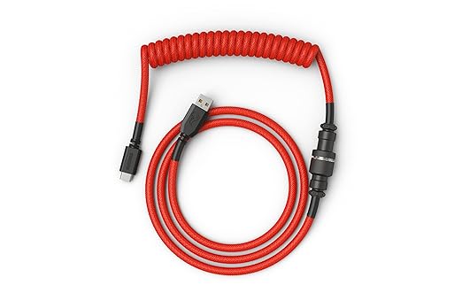 GLORIOUS Coiled Keyboard Cable – Coiled USB C Cable Artisan Braided Cables for Mechanical Gaming Keyboard Coiled Cable - Custom Keyboard Cable (Red)