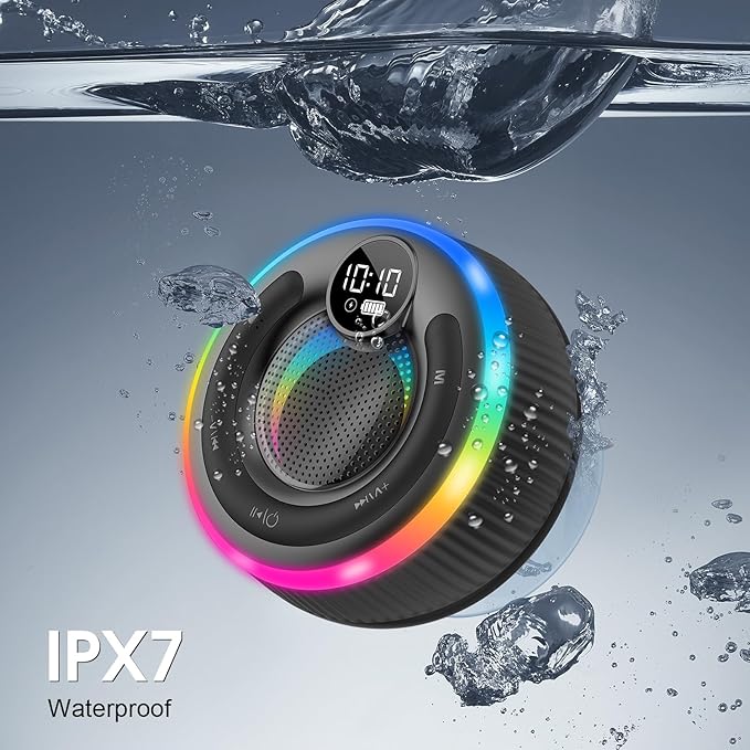 Portable Bluetooth Shower Speaker with Lights, Bluetooth 5.3, Small Wireless Speaker for Outdoor, Blue