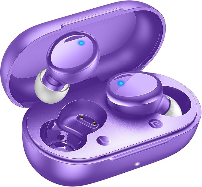 Lanteso True Wireless Bluetooth 5.4 Earbuds, 48H Playtime,Light Weight Headphones in Ear Buds Built in Mic Headset Premium Sound with Deep Bass,Clear Calls Earphones for Sports Workout Purple