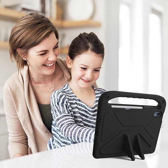 for iPad A16 Case 11th Generation 2025 11 Inch, iPad 10th Generation 10.9" 2022 Case, Kids Friendly Lighweight EVA Foam Shoulder Strap Shockproof Stand Cover for Girls Boys, Black