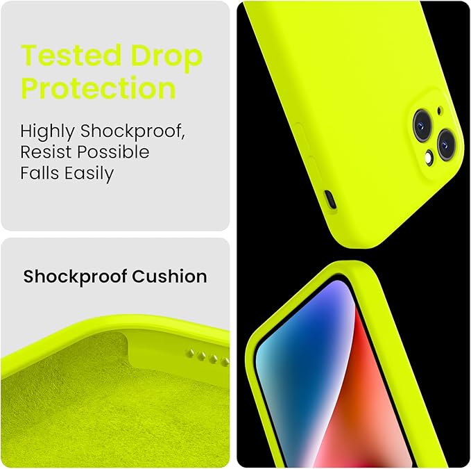 FireNova Designed for iPhone 13 Case, Silicone Upgraded [Camera Protection] Phone Case, Soft Anti-Scratch Microfiber Lining Inside, 6.1 inch, Fluorescent Green