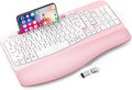 Ergonomic Wireless Keyboard with Cushioned Wrist Rest, Wave Keys, Phone Holder, Comfortable Natural Typing, 2.4GHz Full Size Cordless USB Computer Keyboard for Windows, Mac OS, Laptop, PC (Pink)