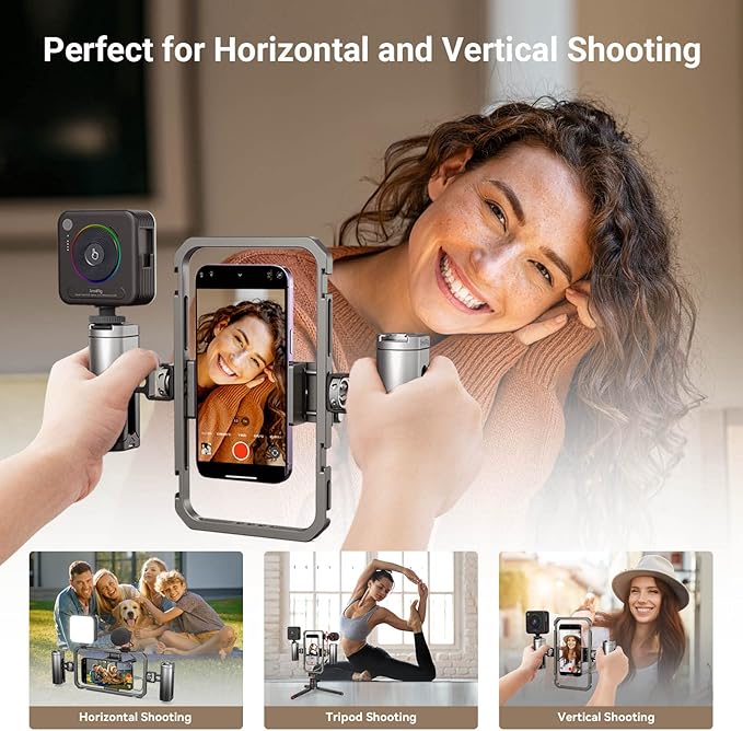 SmallRig Universal Smartphone Video Rig for iPhone 17 16 15 14 for Samsung, Filmmaking Vlogging Rig Aluminium Alloy Phone Video Cage Grip with Cold Shoe Mount for Videomaker Videographer