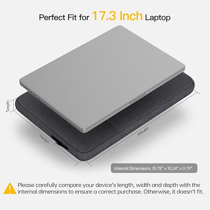 17 inch Laptop Case Computer Sleeve for HP Envy 17/Pavilion 17/Omen 17, Acer Predator 17/Aspire 17, Dell Inspiron 17, Lenovo Ideapad 17, Water-Resistant Shockproof 17.3 inch Laptop Carrying Bag