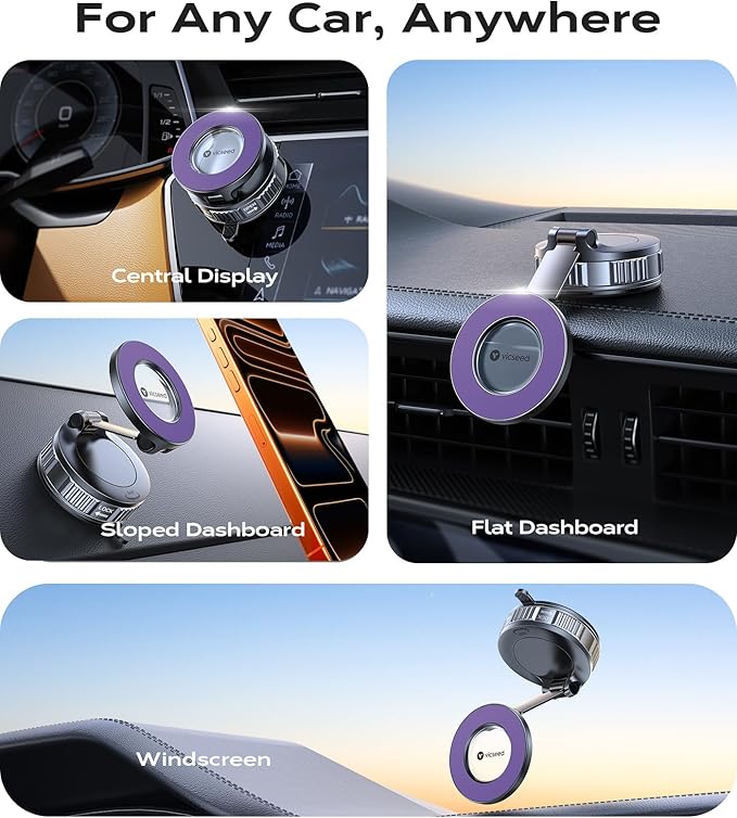 VICSEED 2026 Upgraded Car Phone Holder for Magsafe Car Mount [85 LBS Strongest Suction] Vacuum Magnetic Phone Holders for Your Car 360° Adjustable Car Phone Mount for iPhone 17 Pro Max 16 15 14 Purple