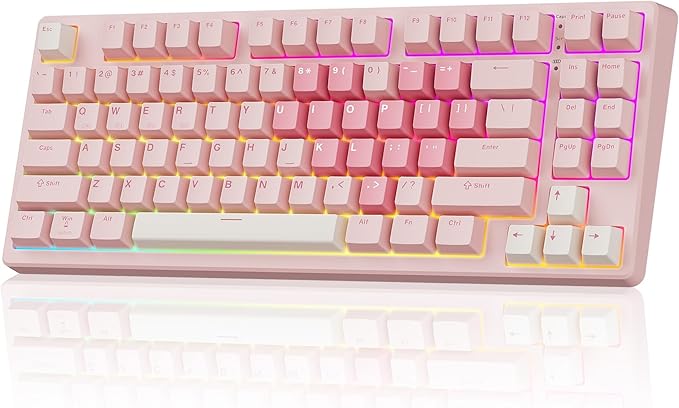 Kisnt KN85 Wireless Mechanical Gaming Keyboard, 75% Layout with RGB Backlit, Custom Hot Swappable, Creamy Sound, Bluetooth/2.4GHz/USB-C Compatible with Windows/Mac/PC (Rose Pink, Linear Switch)