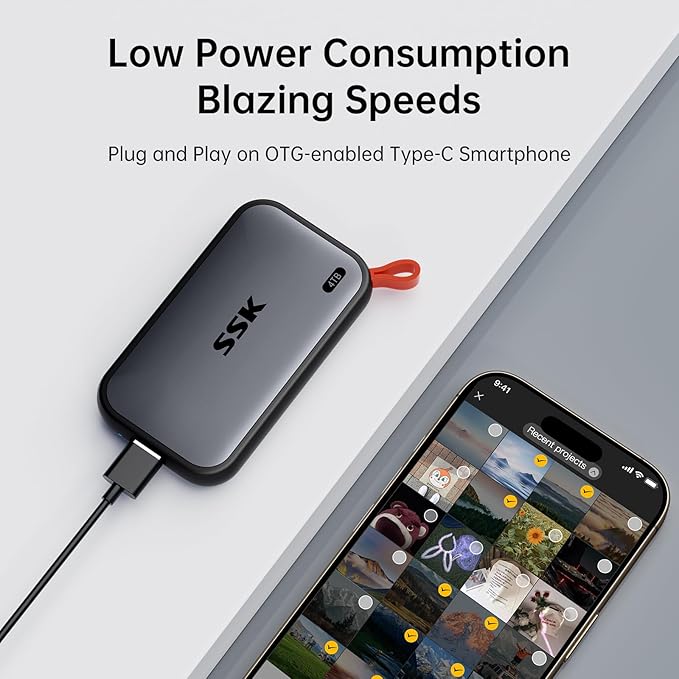SSK Portable SSD 4TB External Solid State Drives, up to 1050MB/s USB C SSD External Hard Drive USB 3.2 Gen2 for iPhone 15/Pro, Windows, Mac, Android Phones and Tablets