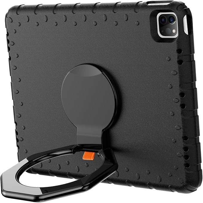 for iPad Pro 12.9 Case 6th/5th/4th/3rd Generation with 360° Rotating Stand & Pencil Holder, Heavy Duty Cute Cover for iPad Pro 12.9 inch 2022/2021/2020/2018, Black