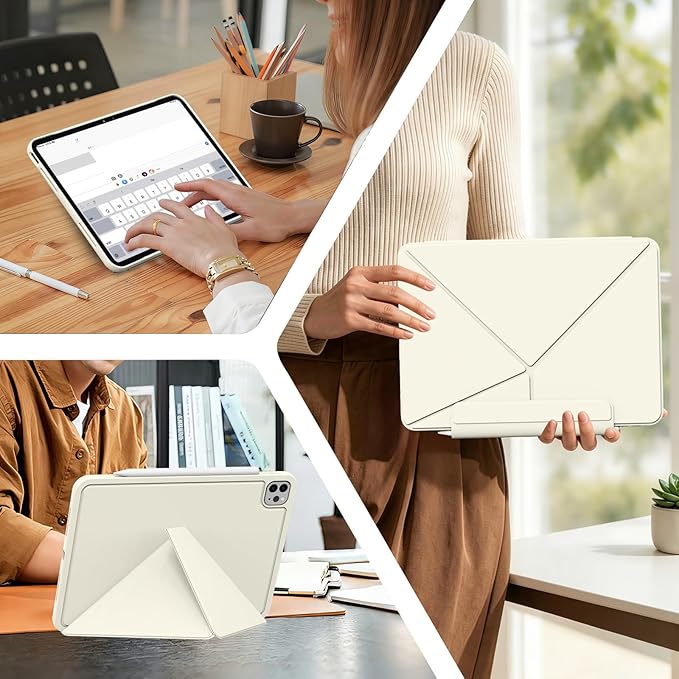 for iPad Pro 13 Inch Case (M5/M4) 2025/2024, Detachable Powerful Magnetic Attachment, Multiple Folding Stand, Slim Rebound Protection Cover, Auto Sleep/Wake, Cream White