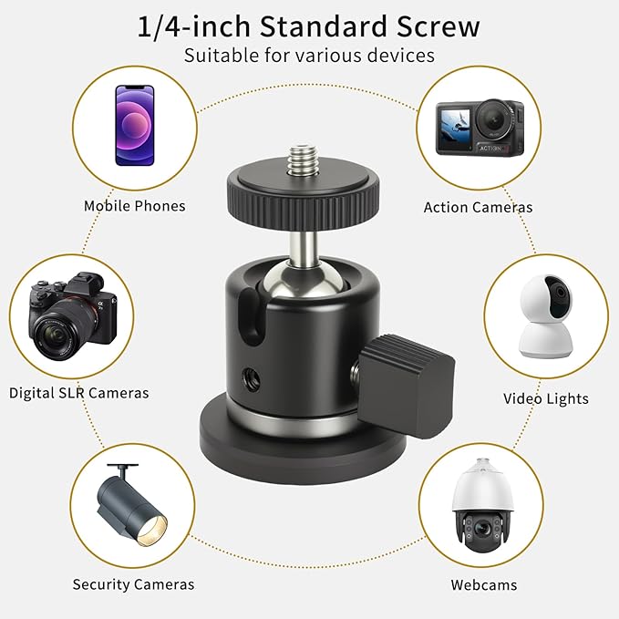 UTEBIT Magnet Camera Mount for Action Camera, 43mm Strong Magnetic Base Mount with 360° Rotation Ball Head & Phone Holder Mount, Compatible with Gopro Hero, DJI Osmo Action Osmo Nano, Insta360, Black