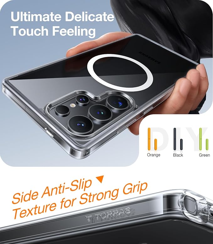 TORRAS Magnetic Shockproof for Samsung Galaxy S25 Ultra Case, [Fit for MagSafe][4X Military Grade Protection][Anti-Yellowing] Magnetic Slim Clear Case for Samsung S25 Ultra Case, Diamond Clear