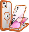 Miracase for iPhone 13 mini Case 5.4",Full-Body Protection,Clear Bumper Case with Built-in 9H Tempered Glass Screen Protector,Military-Grade Drop Protection Outdoor Phone Case for 13 mini,Orange
