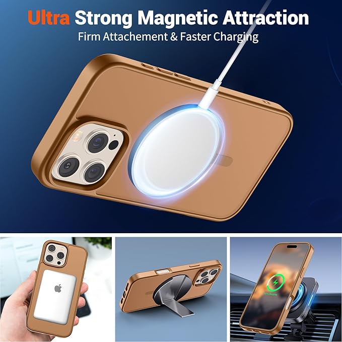 SUPFINE Magnetic for iPhone 16 Pro Max Case (Compatible with MagSafe) (Military Grade Drop Protection) Slim Translucent Matte Shockproof with Anti-Fingerprint Phone Case,Brown