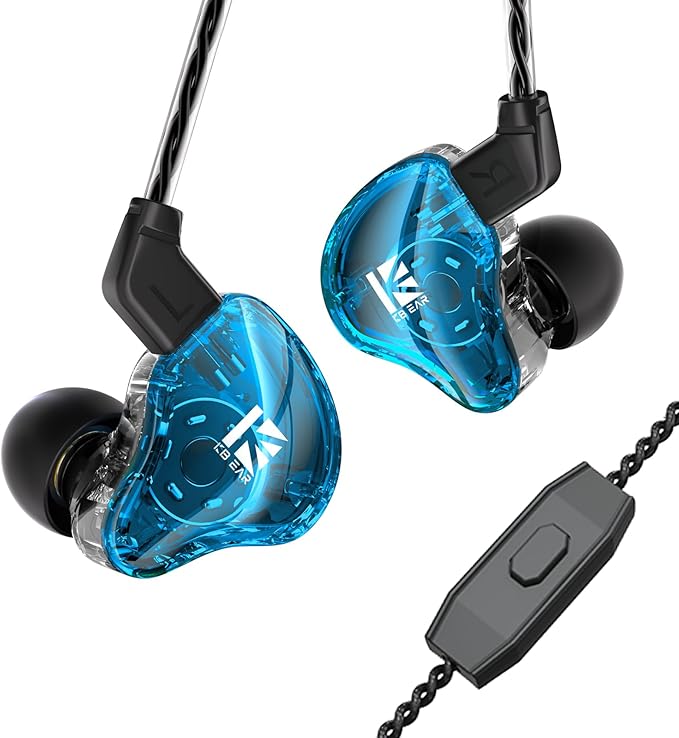 YINYOO KBEAR in Ear Monitor Headphones KS1 Wired Earphones Super Bass Earbuds, Crystal Clear Sound IEM Headphones, High Resolution Noise Canceling Ear Monitors Headphone for Singers Musician