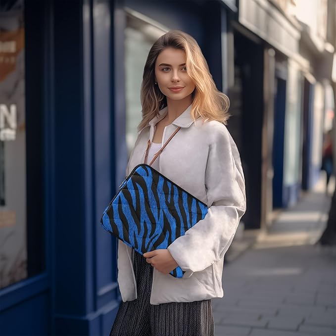 Laptop Case Sleeve, Blue Tiger Print Black Animal Shockproof Protective Computer Carrying Cover, Briefcase Handbags 13-13.3inch Laptop Sleeve Bag