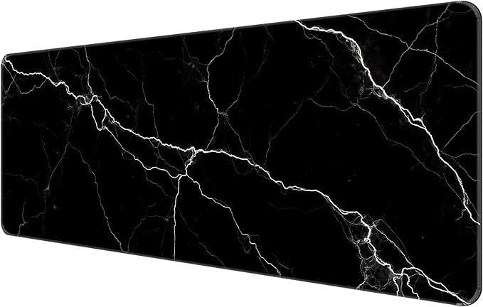 Thin Extended Gaming Mouse Pad （31.5 * 11.8 * 0.08 inch） with Stitched Edges Large Mousepad Long XXL Keyboard and Mouse pad Desk Mat for Gaming Office & Home - Black White Marble