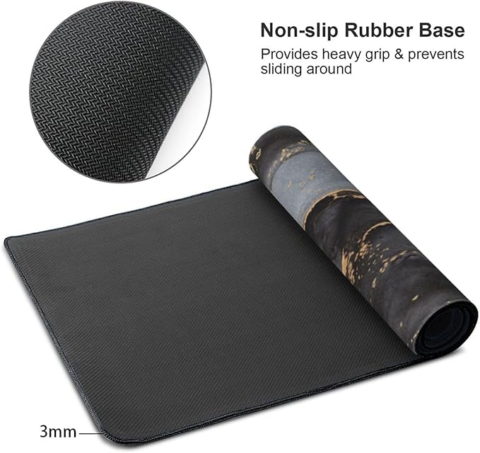 Marble Mouse Pads XXL Extended Mousepad with Stitched Edges Grey and Black Marbling Non-Slip Rubber Base Computer Keyboard Pad Desk Mat for Home Office Desk Decor, 35.4" X 15.7"