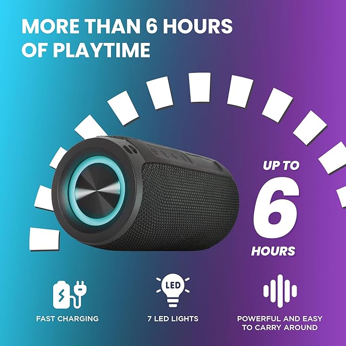 Mega Magnaboom Small Bluetooth Speaker | Portable 5.0 Bluetooth Waterproof Speaker | Wireless, LED Lights, Enhanced Bass, Indoor/Outdoor Parties and Travel