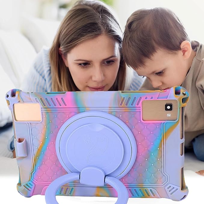 Tablet Case for TCL Tab 10 5G 10.1 Inch/TCL Tab 10S 9081X/9080G,Soft Anti-Stress Silicone Case with Rotate Stand/Pencil Holder/Shoulder Strap/Pen for TCL Tab 10.1 Inch (Colorful Purple)