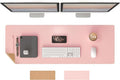 RENMTURE Dual-Sided Mouse Pad, Natural Cork & PU Leather Large Desk Pad for Office and Home Work, Desk Protector Non-Slip, Waterproof, Easy Clean (Pink, 47"x17")
