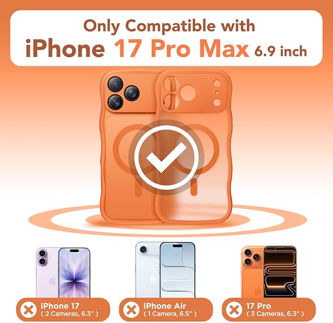 CAPRARO Magnetic for iPhone 17 Pro Max Case for Women Girls, Upgraded [Full Camera Protection] [Compatible with MagSafe] Cute Wave Translucent Matte Phone Case for iPhone 17 Pro Max, Cosmic Orange