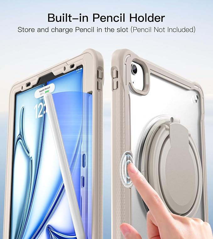 BATYUE Case for iPad Air 11-inch M4(2026)/M3(2025)/M2(2024), iPad Air 4/5 10.9" & Pro 11" 2018-2022 - Shockproof Case with 360° Rotating Stand & Handle, Pencil Holder, Shoulder Strap, Starlight