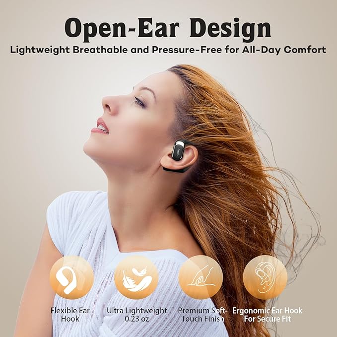OHAYO Open Ear Headphones,Over Ear Earbuds with Ergonomic Earhook,Bluetooth Headphones 5.4 with Smart Digital Display,40H Playtime,IPX6 Waterproof,Touch Control Operate Fit Cycling,Running,Workout