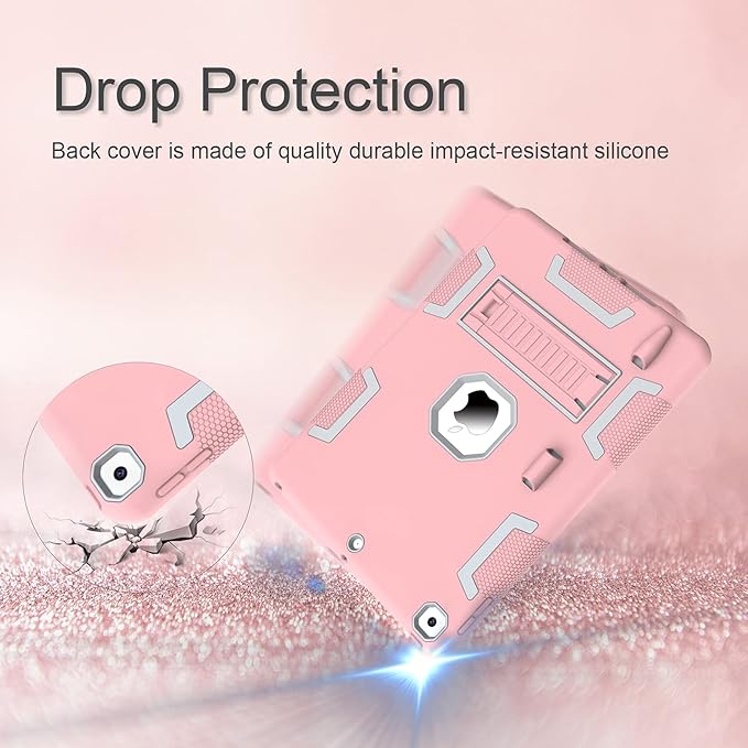 CCMAO Case for iPad 9th/8th/7th Gen, iPad 10.2 2021/2020/2019 with Kickstand & Pen Holder, Hybrid Heavy Duty Shockproof Protective Case, Rose Gold+Gray
