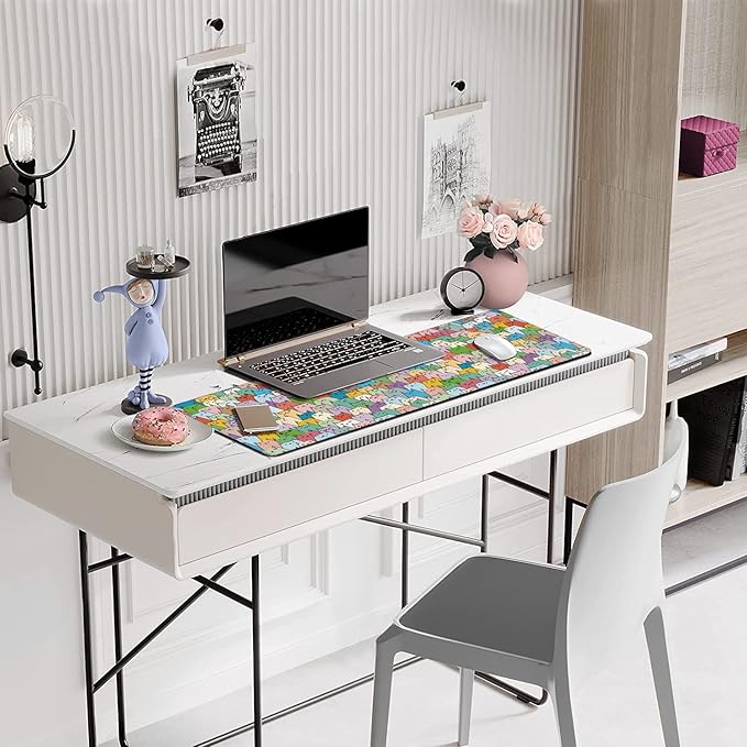 Cute Colorful Cats Extended Gaming Mouse Pad Large Desk Mat with Non-Slip Rubber Base and Stitched Edges,Keyboard Mouse Mat Desk Pad for Work,Game,Office,Home 35.4 * 15.7 Inch