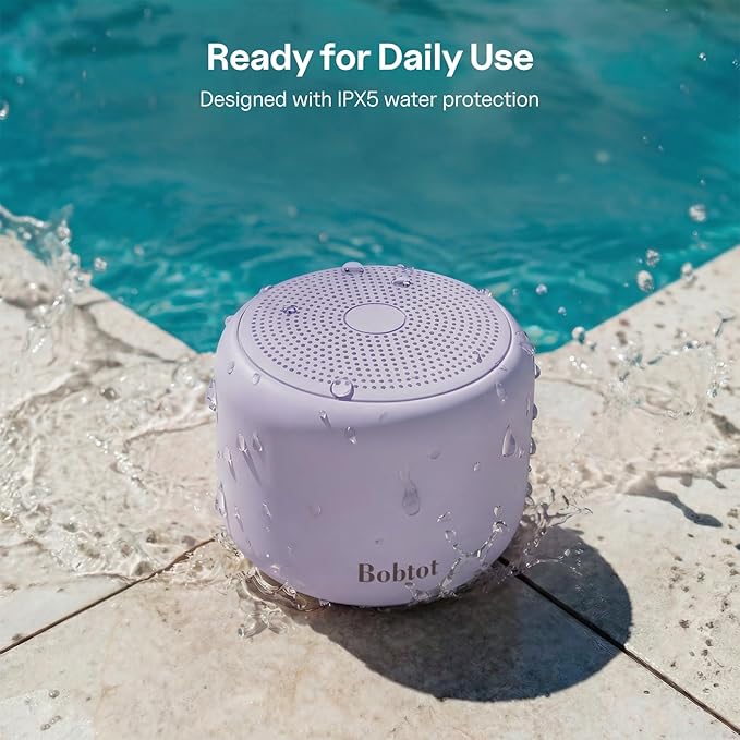 Bobtot Portable Bluetooth Speakers with Strap Easy to Carry, Wireless IPX5 Waterproof Mini Speaker with Loud Stereo Sound, 20 Hours Playtime, Rechargeable Battery, Built-in Microphone, Purple