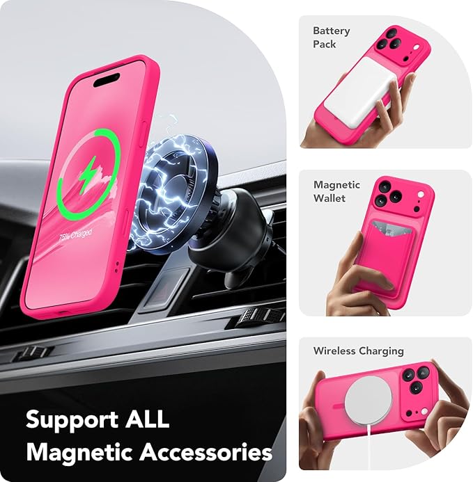 CAPRARO Magnetic for iPhone 17 Pro Case, Upgraded [Full Camera Protection] [Compatible with MagSafe] Protective Translucent Matte Women Girl Phone Case Cover, Hot Pink