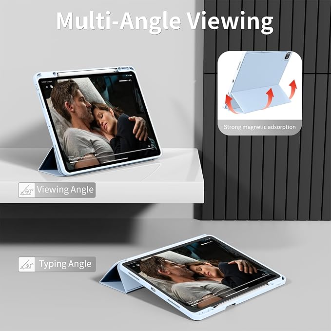 for iPad Pro 13 inch Case (M5/M4) 2025/2024, Slim Protective Cover with Pencil Holder, Soft TPU Back Cover, Trifold Stand, Auto Wake/Sleep, A2925 A2926 A3007 A3362 A3359 (Sky Blue)