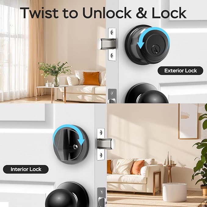 GeekTale Smart Deadbolt, Fingerprint Deadbolt Lock, Fingerprint Door Knob with Lock, Keyless Deadbolt, Keyless Entry Door Lock with App, for Front Door, Garage, Easy Installation